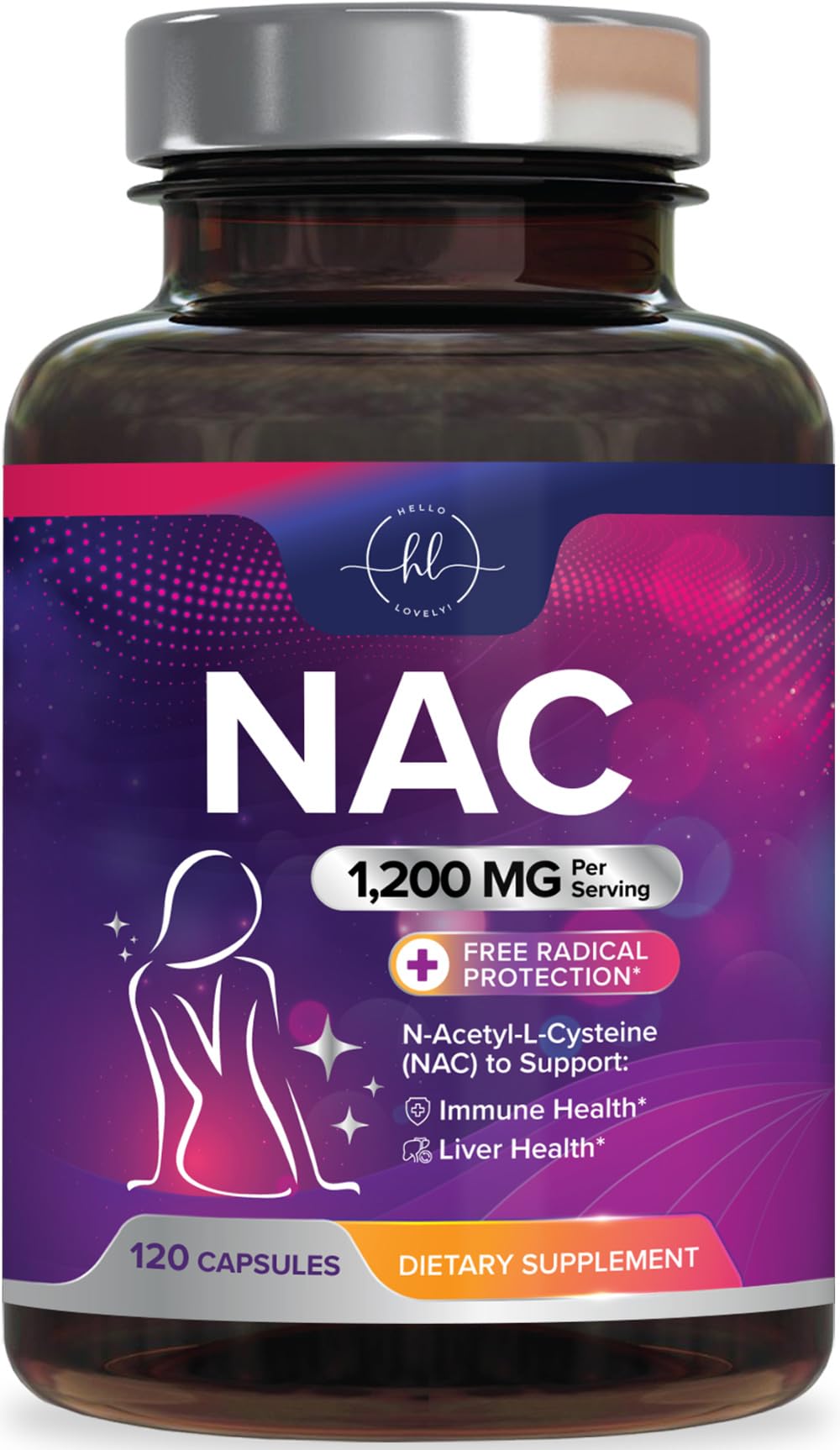 N-Acetyl-L-Cysteine (NAC) Supplement - 1200mg Free-Form NAC - Powerful Antioxidant Fights Free-Radicals - Daily Immune, Liver & Respiratory Support - Vegan, Gluten Free, Bottled in USA - 120 Capsules 120 Count (Pack of 1)