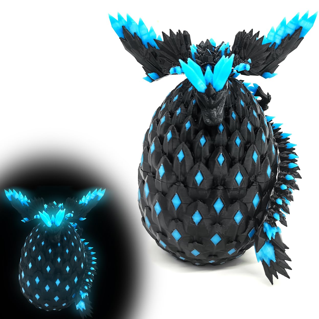 1 Set 3D Printed Dragon Egg with Dragon Inside, 3D Printer Animals Decoration, Perfect Luminous Ornament Graduation Gift Glow in the Dark 3D Print Dinosaur Eggs for Home Decor Funny Gift Statue