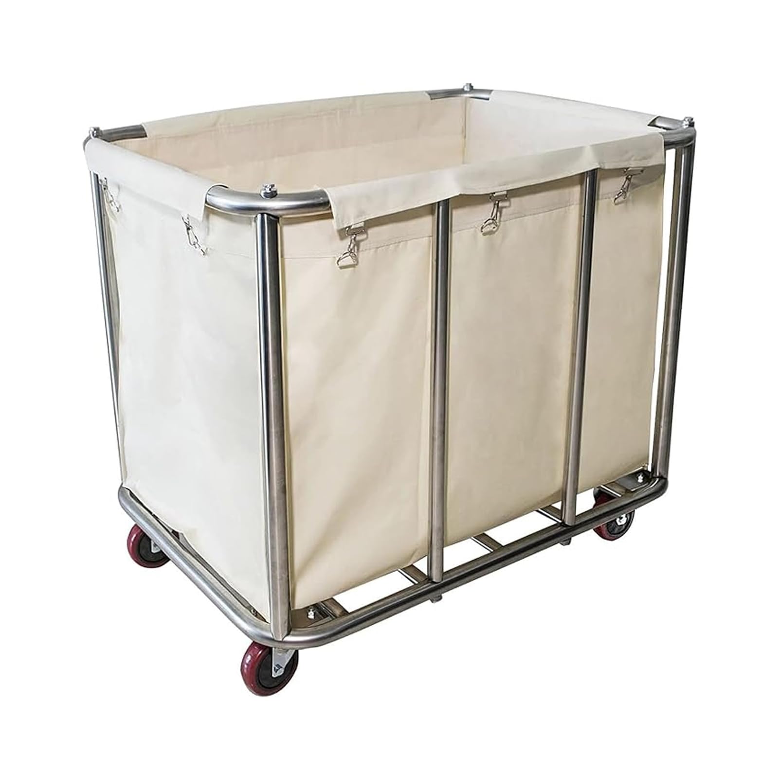 Commercial Laundry Basket Trolley on Wheels Heavy-Duty Stainless Steel Cart with Large Capacity Removable Bags for Efficient Housekeeping & Laundry Service