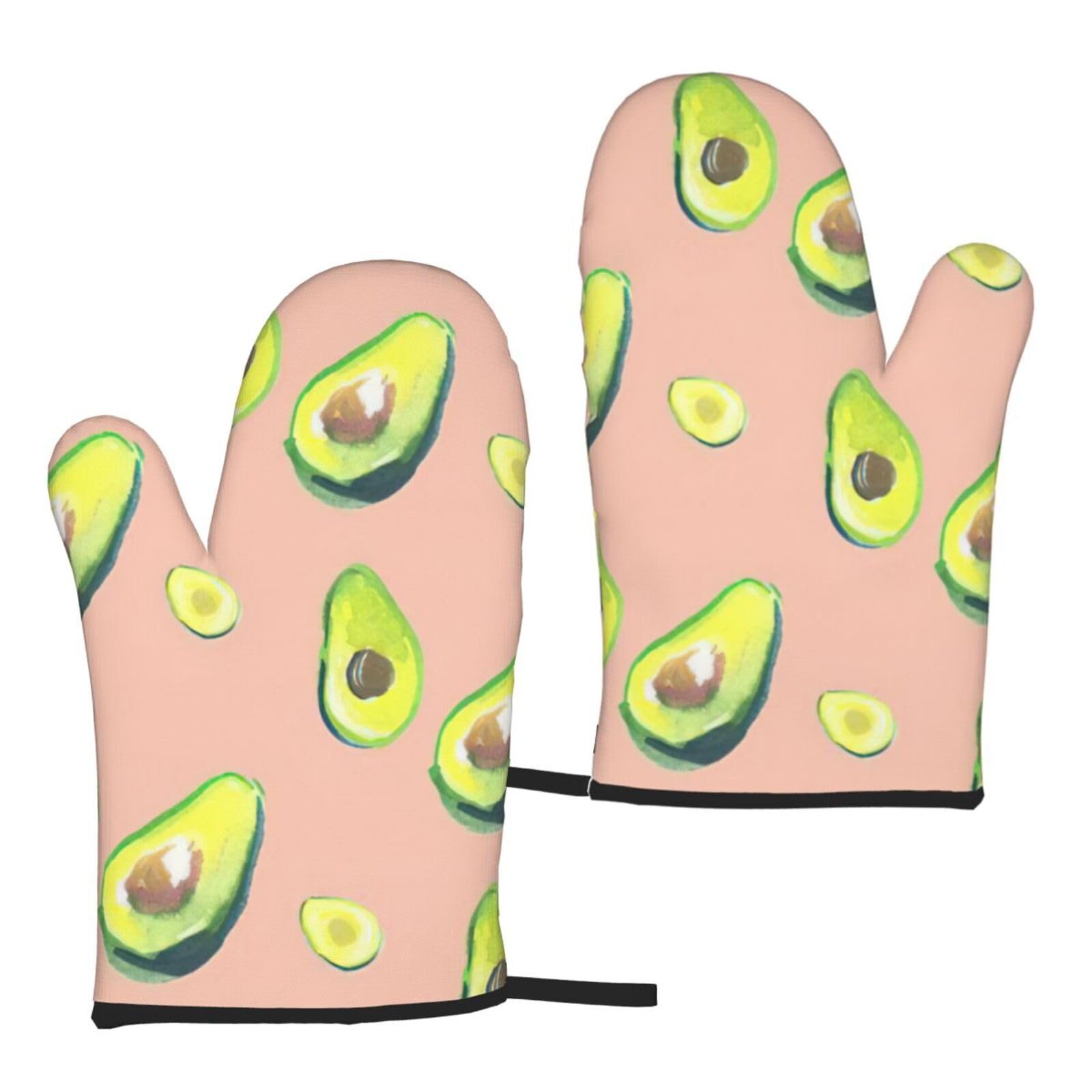 Nimongt Women's Black Many Avocado Images Print Adults Universal Fit Heat Resistant Oven Gloves Reusable Cooking Outdoor Grilling