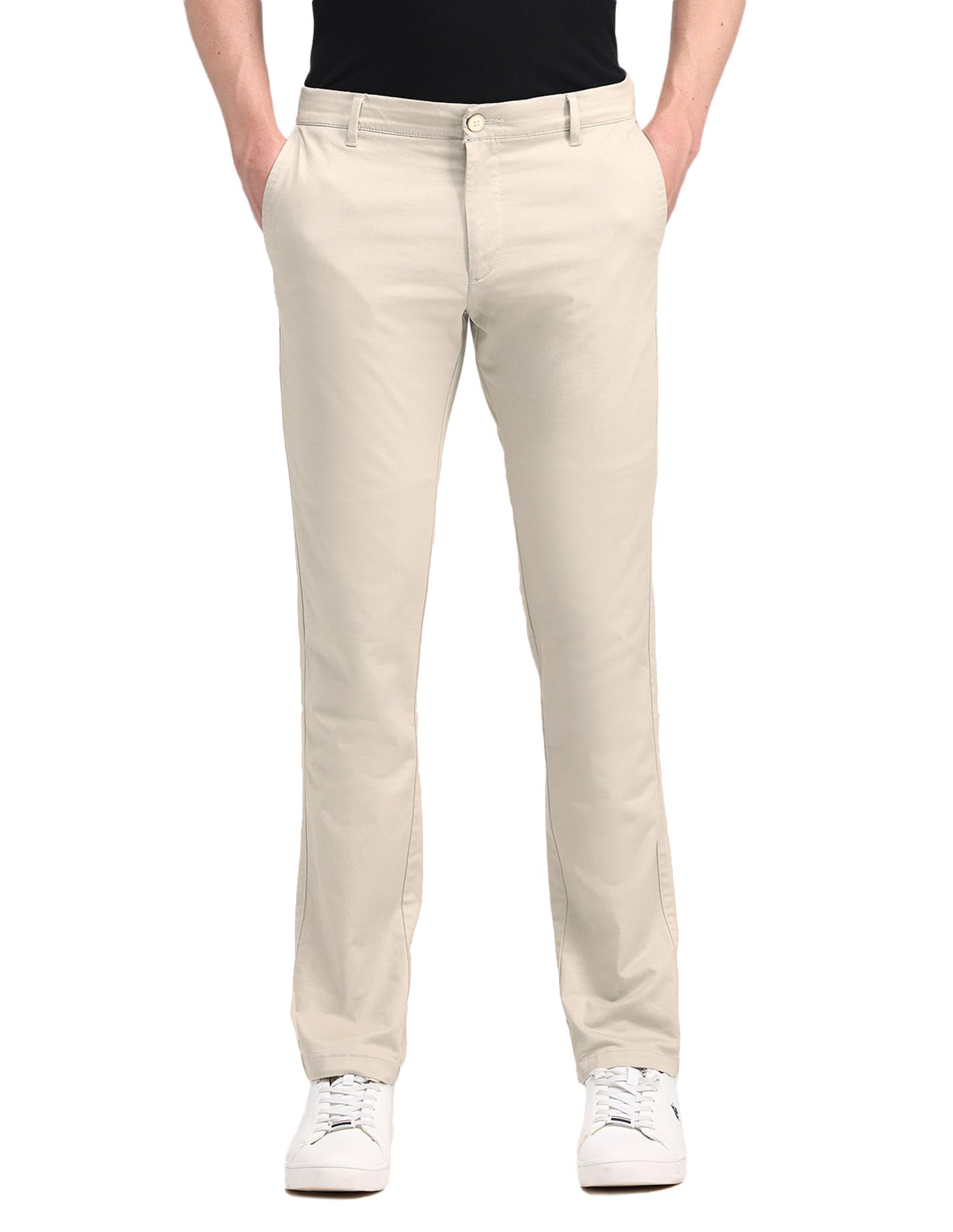 u.s. polo assn. Men's Beige Solid Mid Rise Cotton Button Slim Fit Trousers-picture-28