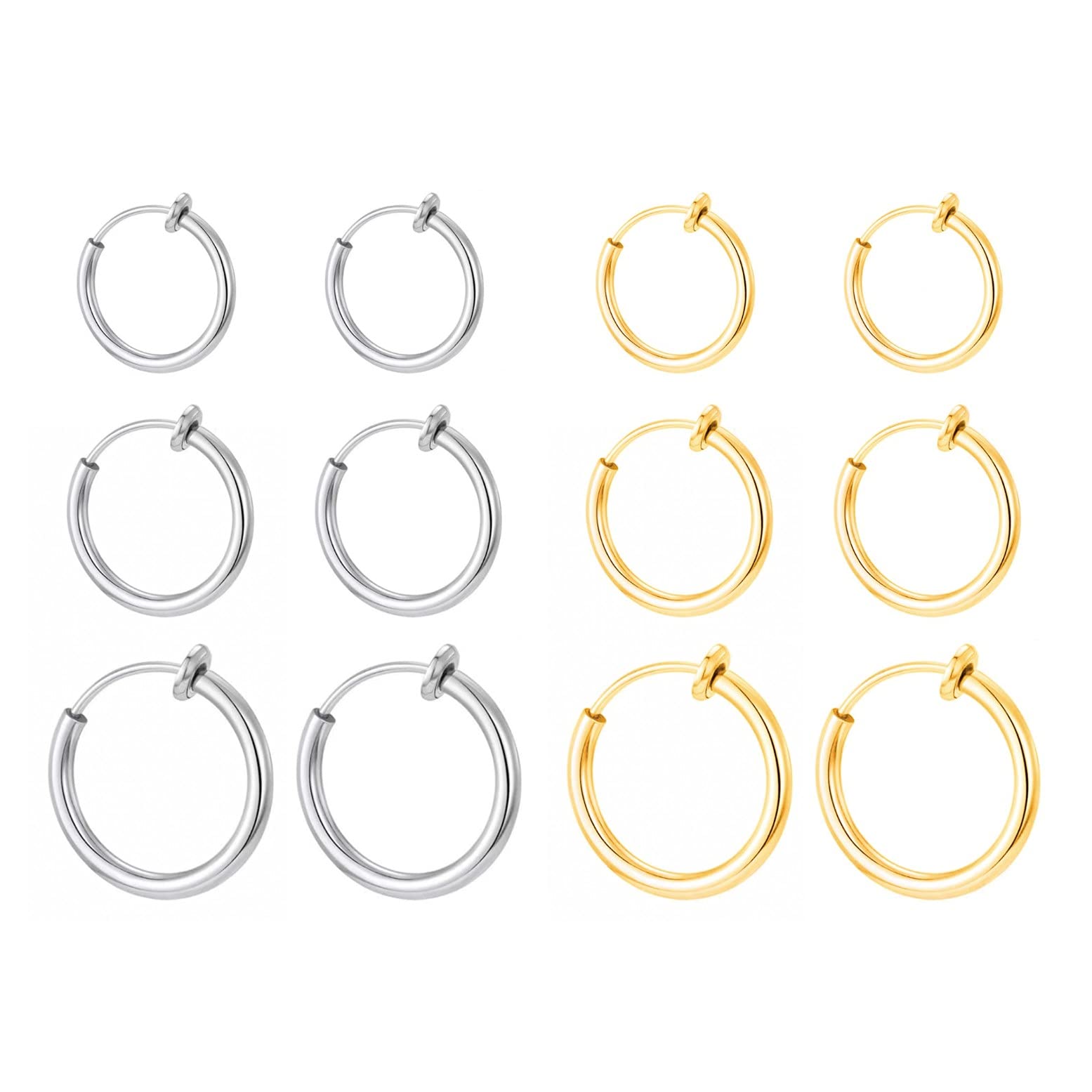 JZK 12 piezas 11 mm 13 mm 15 mm pequeño aro de pendiente falso, pendientes sin perforar, anillo nariz no perforante, anillo perforación tabique nasal clip, aro perforación falsa de hélice/cartílago