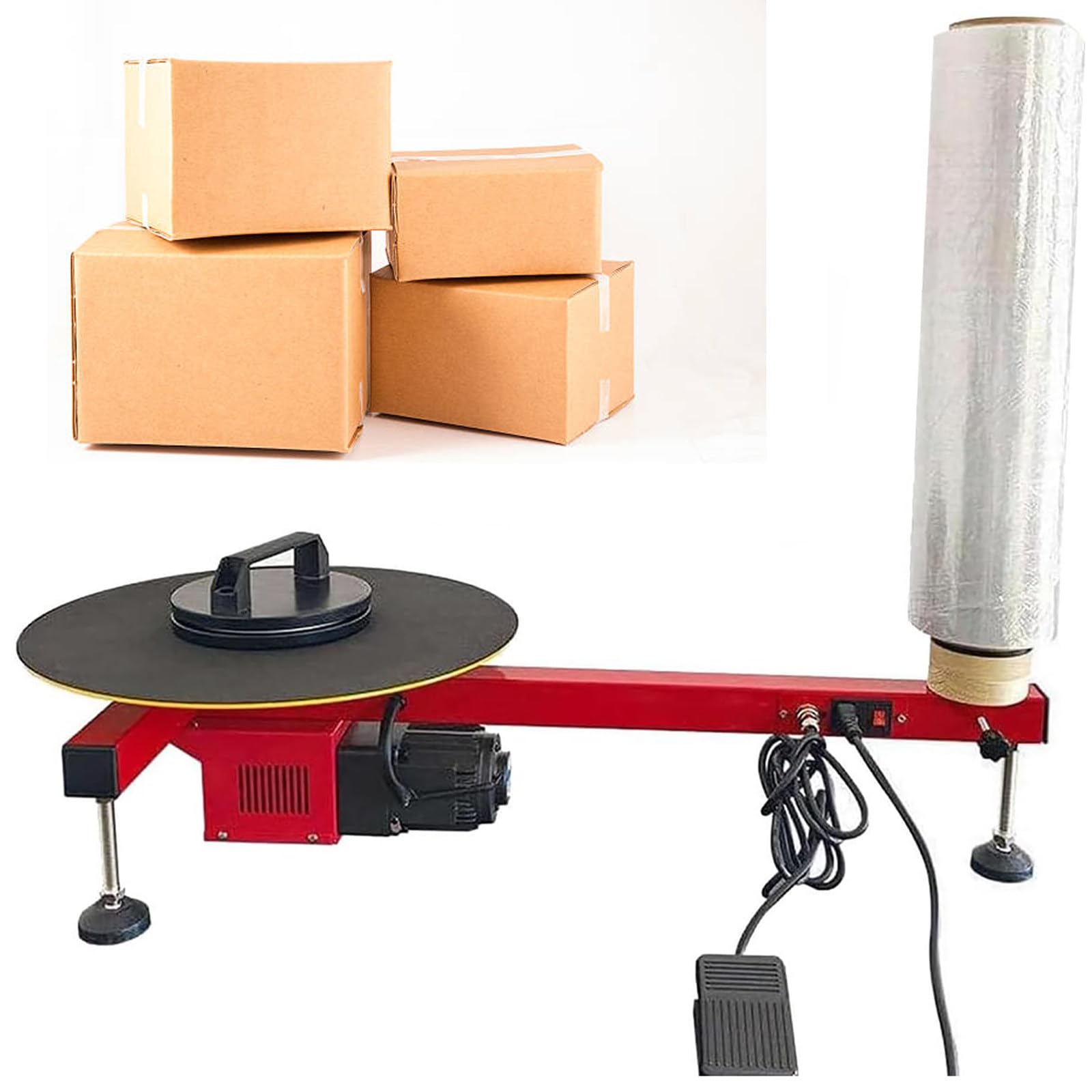 AMZBNEIDI Heavy Duty Stretch Film Pallet Dispenser Electric Stretch Film Wrapper, 30rpm, 70cm, Foot Switch, for Pallet Wrapping