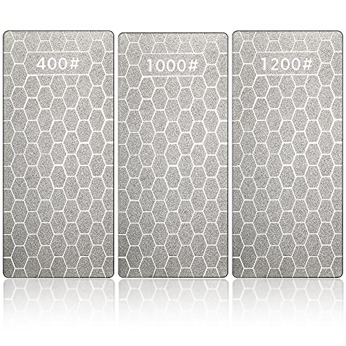3Pcs Diamond Sharpening Stone Set Diamond Plate Sharpening Stone Professional Bench Stone For Kitchen Sharpening Dull Blunt Or Tired Edges, 5.9 X 2.48 Inches (400 Grit, 1000 Grit, 1200 Grit) #TOP14