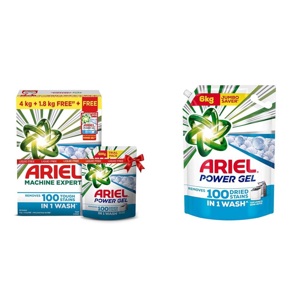Ariel Matic Machine Expert Detergent Powder Top Load - 4Kg + 1.8 Kg + 500g Liquid free | Removes 100 Tough Stains in 1 wash | Specially Designed for Washing Machines | Fresh Fragrance & Power Gel-image-42