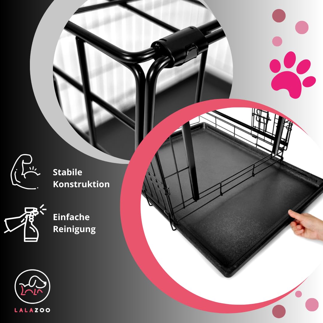 Hundebox 91x61x69 cm mit Schiebetür – Faltbarer Metall Hundekäfig, platzsparende Transportbox mit Bodenwanne, 2 Türen, für mittelgroße und große Hunde