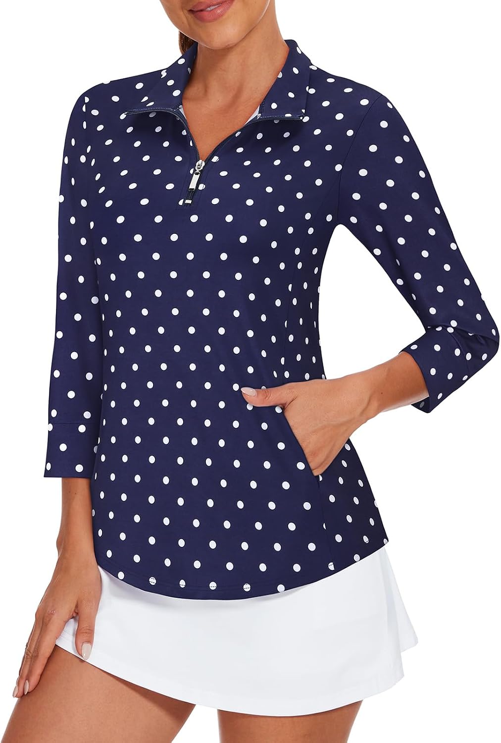 Viracy 3/4 Sleeve Womens Golf Shirts Quick Dry Quarter Zip Workout Tennis Polo Tops with Pocket