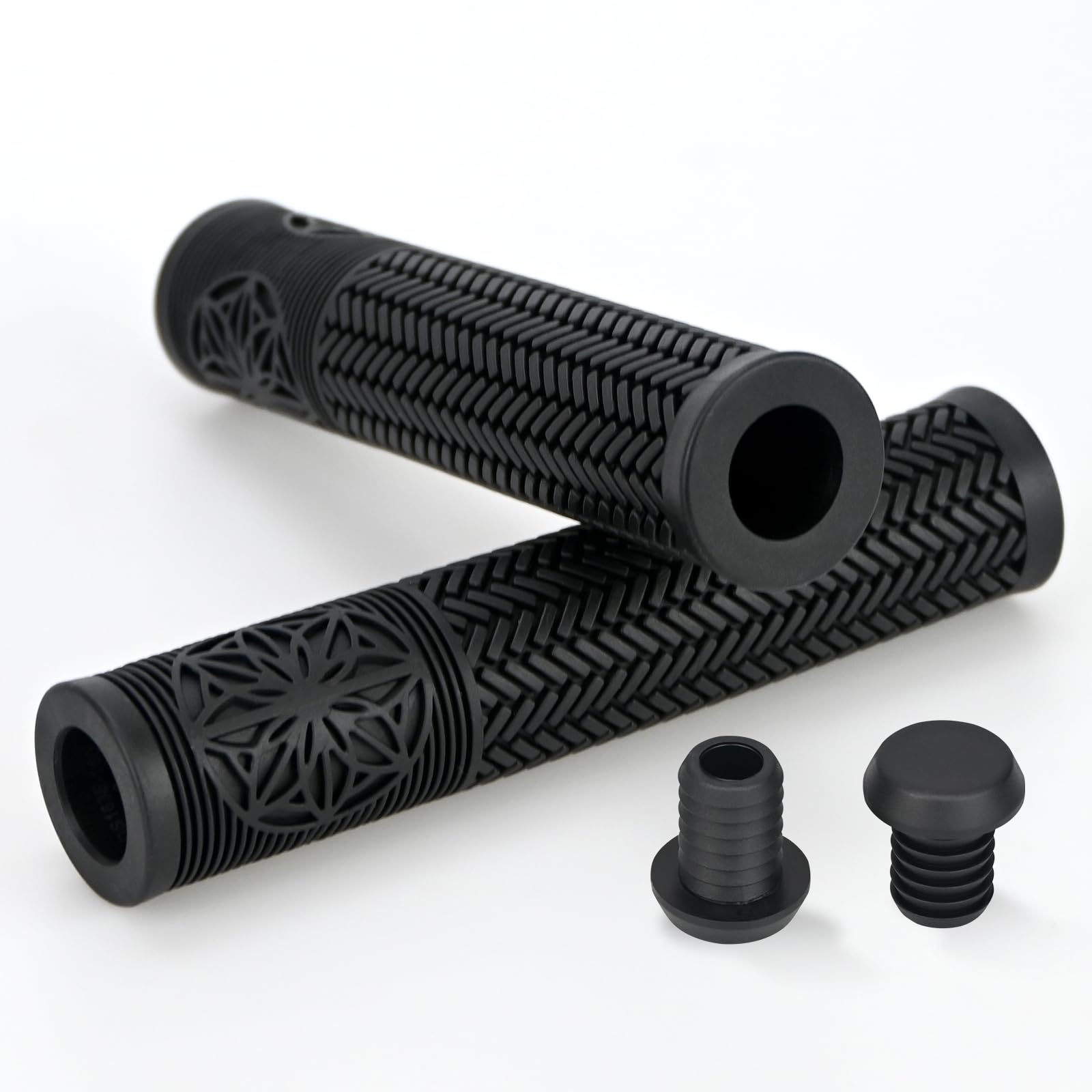 Handlebar Grips, Non-Slip Soft Rubber, Waterproof, Multi-Coloured, for MTB BMX Road Mountain Bike Cycling Bicycle and Scooter (Black)