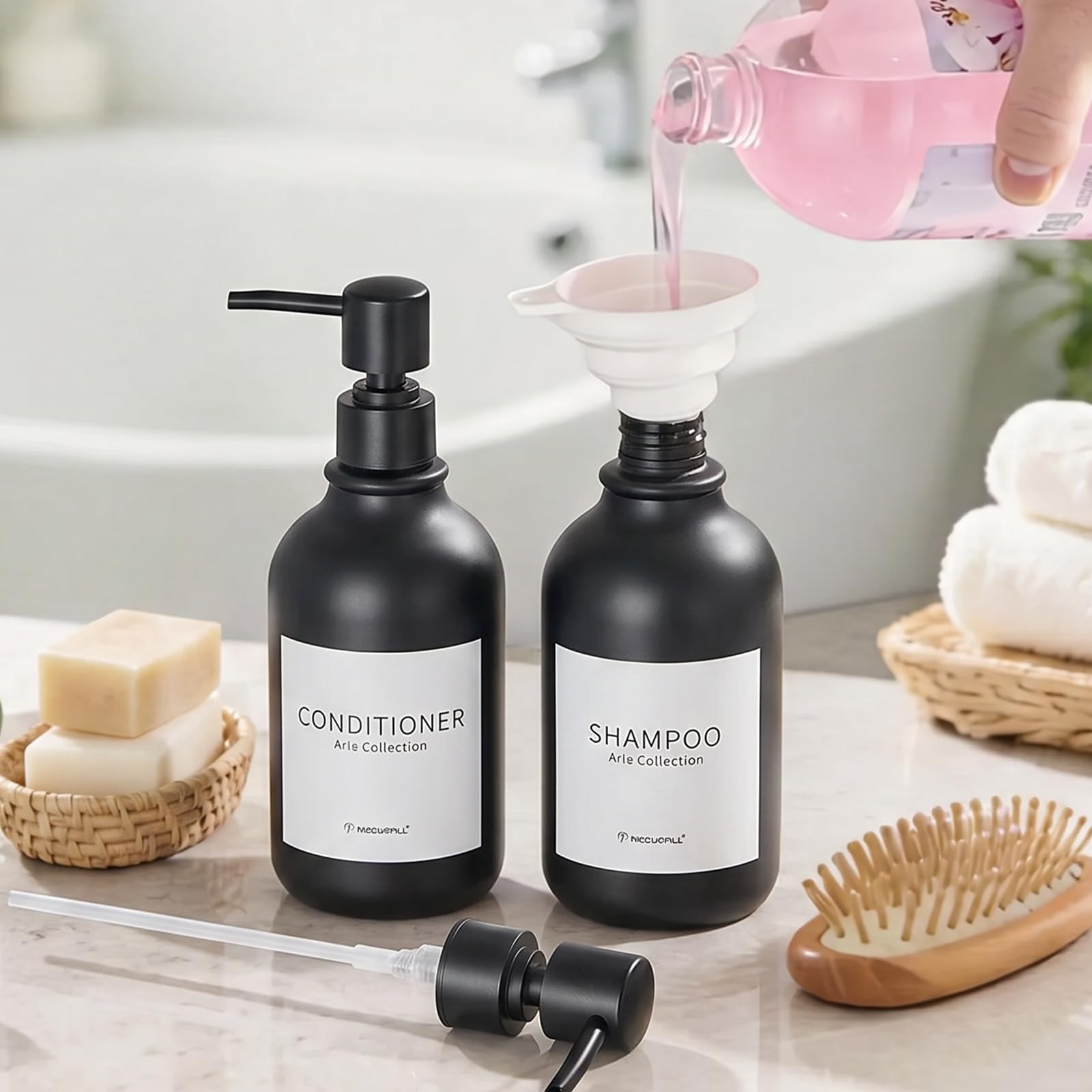MODUNFUL Hand and Dish Soap Dispenser Set of 2 for Kitchen & Bathroom, Black Bottle & Black Pump, 2 Pcs - Image 4