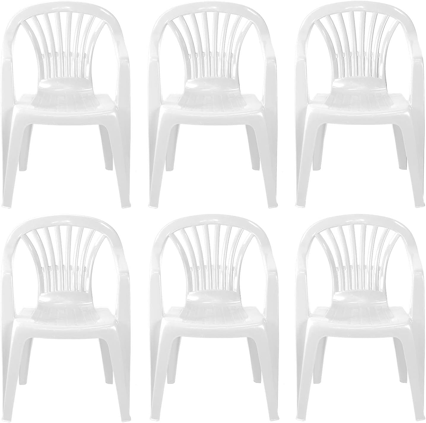 simpahome Stackable Low Back Plastic Garden Chairs WHITE Set of 6 Chairs for Indoor or
