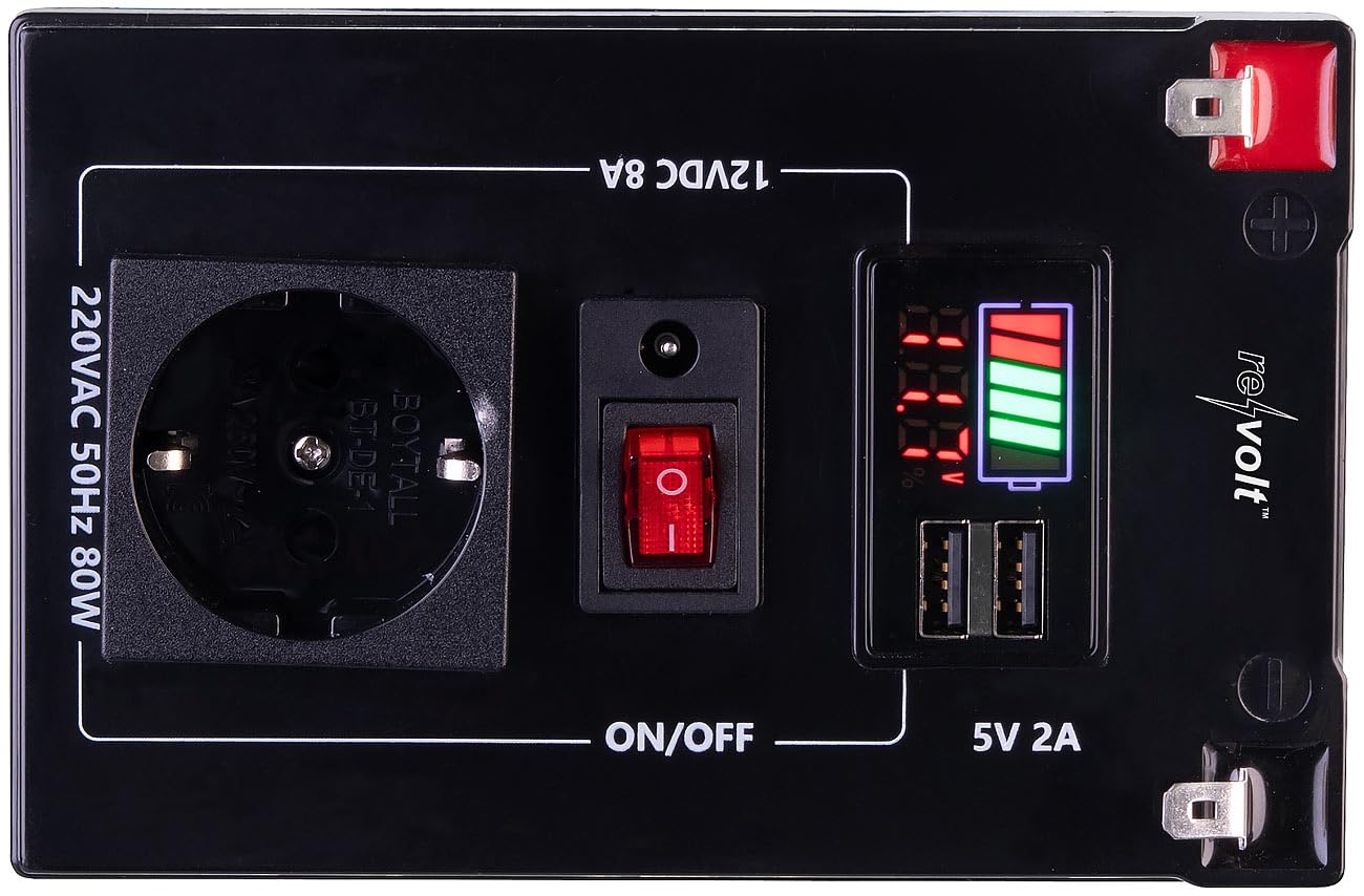 revolt Powerstation 12V Camping: 230-V-Powerstation & Solarkonverter, LiFePO4, 111 Wh, 80 W, 2X USB-A (Mobile 230V, Powerbank mit Steckdosenanschluss, Batterie)
