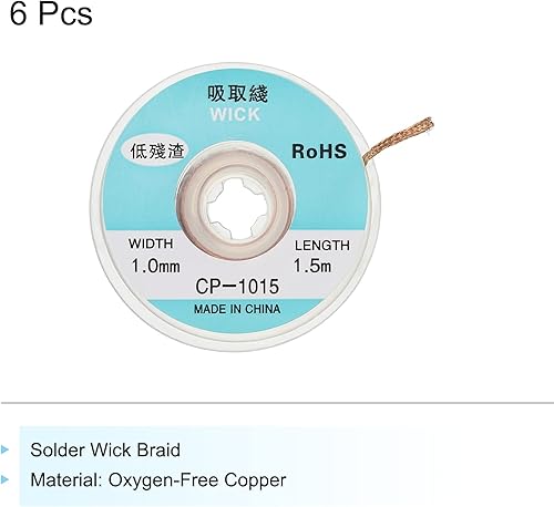 Miniatura 3 de MECCANIXITY Trenza de mecha de soldadura, trenza de mecha desoldadora sin limpieza, 0.04 pulgadas de ancho y 4.92 pies de longitud para quitar los