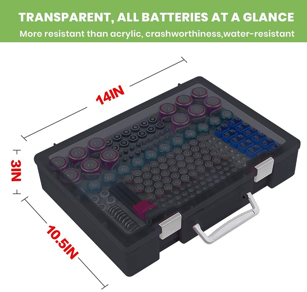 Organizzatore Batterie Con Tester - Scatola Portabile Per 140 Batterie AA, AAA, 9V E Altri Tipi