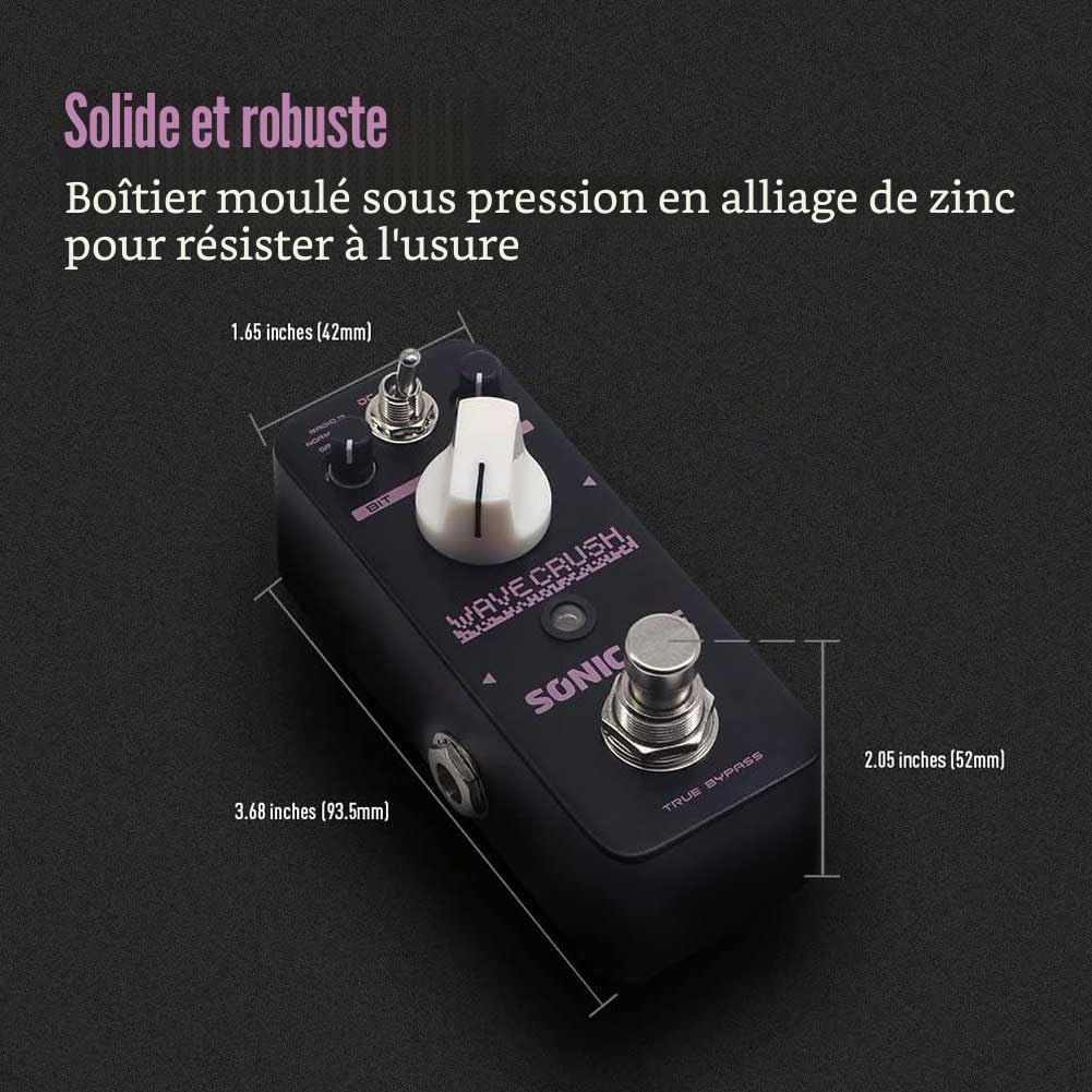 SONICAKE Pédale Bitcrusher Bitcrush Taux d'échantillonnage numérique Réducteur d'échantillon Pédale d'effets guitare Synthé Synthétiseur LoFi Wave Crush