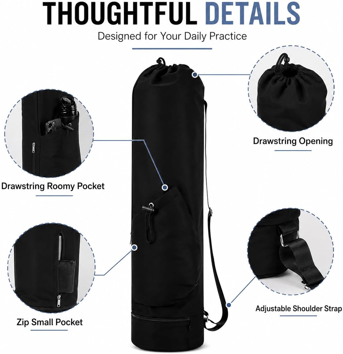 Yoga Mat Bag & Carrier with Water Bottle Holder and Wet Pocket, 31" x 7.5" image 3