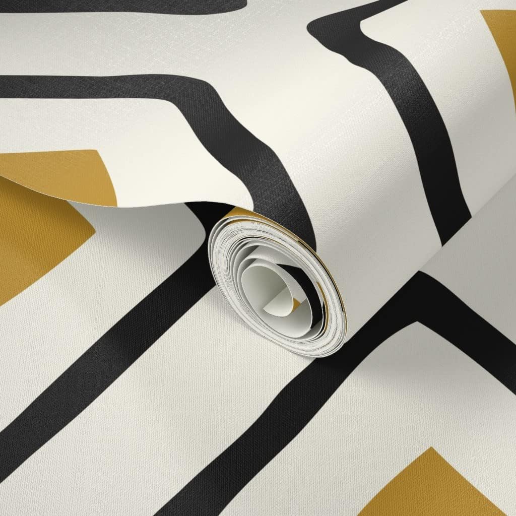Peel & Stick Wallpaper 3ft x 2ft - Diamond Dark Black Ivory Yellow Geometric Large Custom Removable Wallpaper by Spoonflower