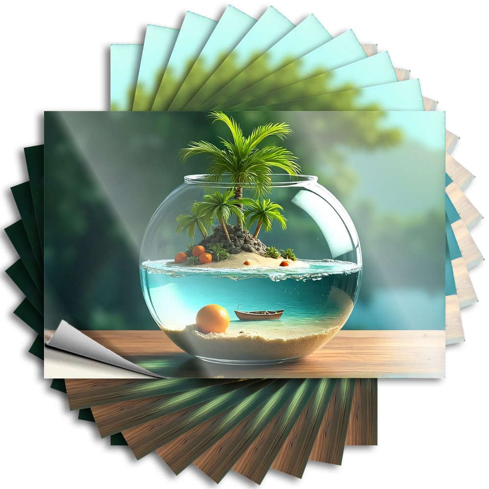 Funny Sticker Cool Room Stuff Custom Stickers, Case Waterproof Miniature Tropical Island in A Fishbowl for Hydro Flask | Funny Vinyl Decals for Drinking Holiday Gift(12X18CM)