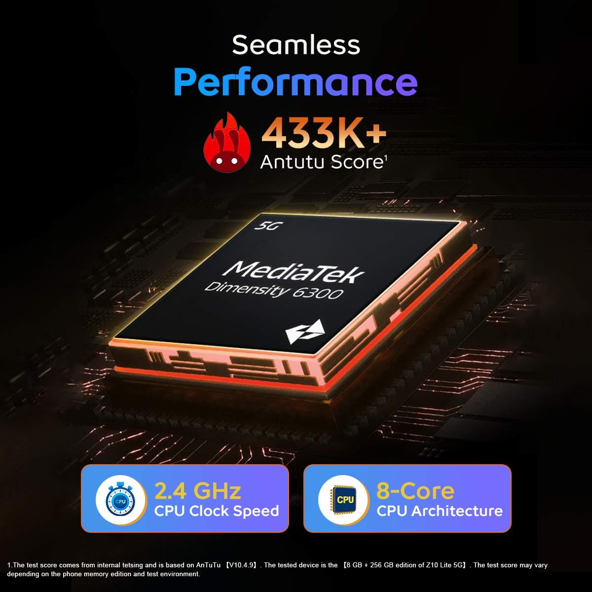 iQOO Z10 Lite 5G (Titanium Blue, 6GB RAM, 128GB Storage) | 6000 mAh Battery | Dimensity 6300 5G Processor with 433K+* AnTuTu Score | IP64 Rated & Military Grade Shock-Resistance* image 4