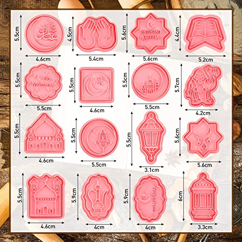 Honeydak 16 Pieces Eid Mubarak Cookie Cutters With Plunger Stamps Set Ramadan Islamic Muslim Biscuit Mold Star Lantern Moon 3D Cookie Stamper Mini Ramadan Plastic Diy Cookie Tools For Baking Fondant Supplies thumb #1
