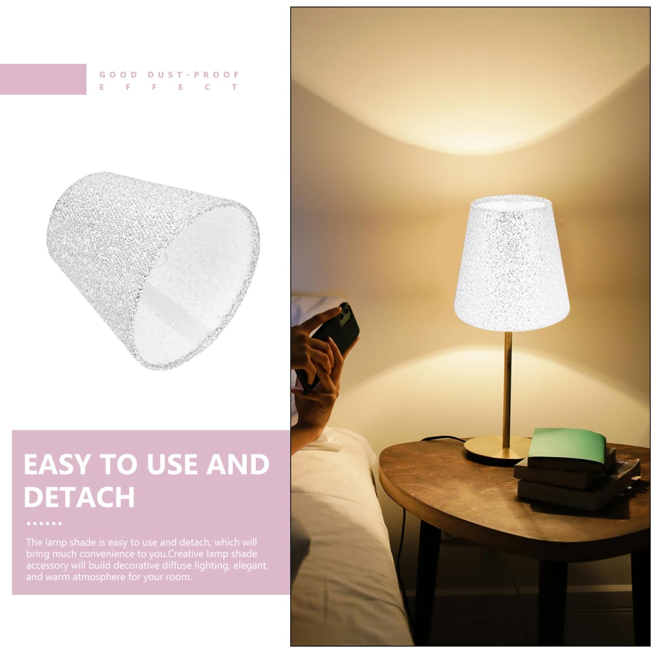 NUOBESTY Cloth Lamp Shade Replacement 5.51In Table Lamp Cover for Indoor Desk and Floor Lamps Stylish Fabric Lampshade for Warm Ambient Lighting - Image 4