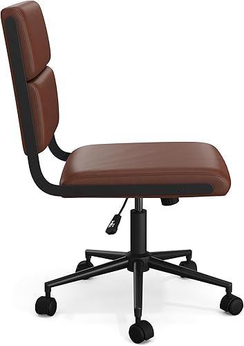 Miniatura 10 de Martha Stewart Lulu - Silla giratoria para tareas con asiento ajustable en altura para oficina en casa en piel sintética marrón con marco de bronce