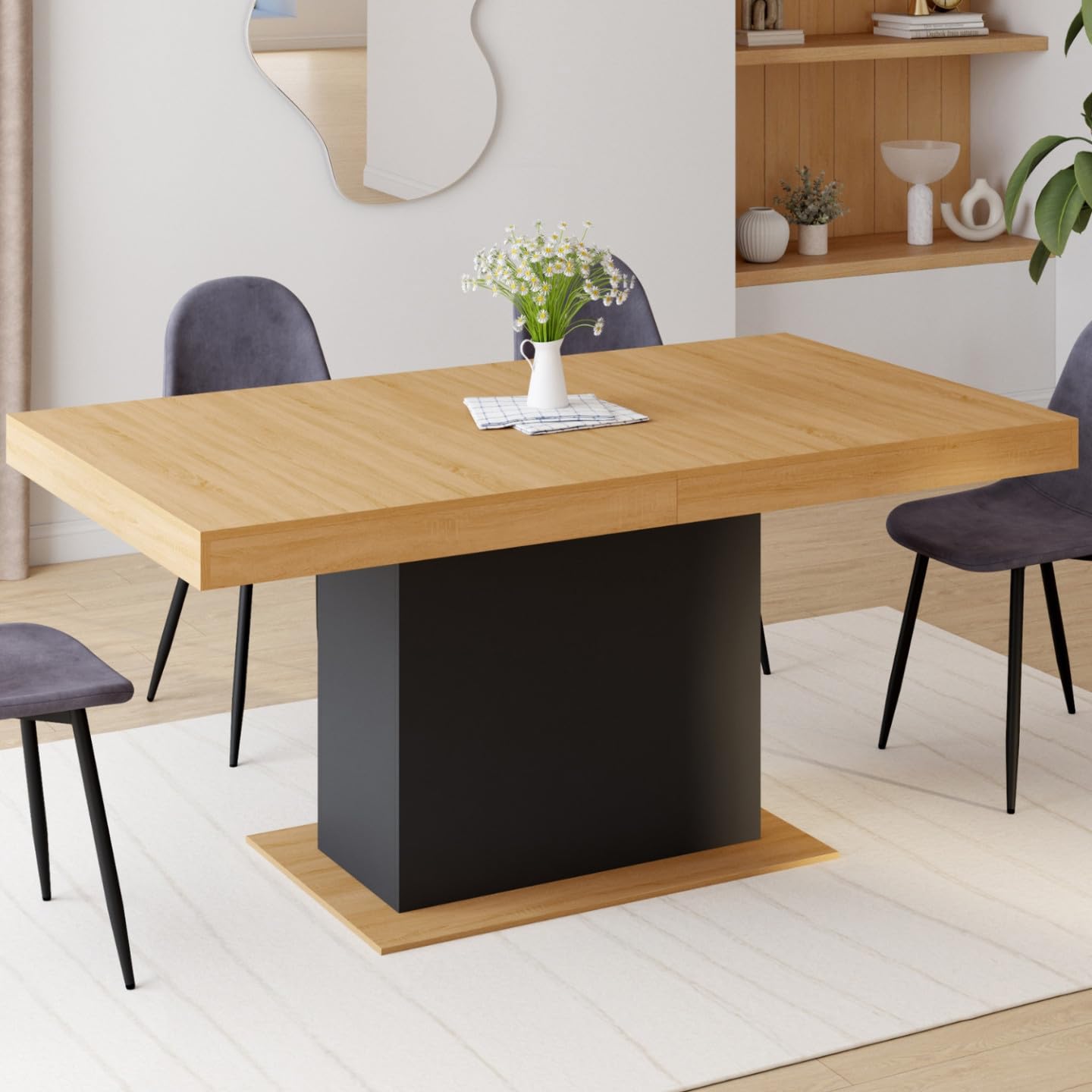 IDMarket - Table à Manger Extensible Rectangle Eden 6-10 Personnes Bois et Noir 160-200 cm