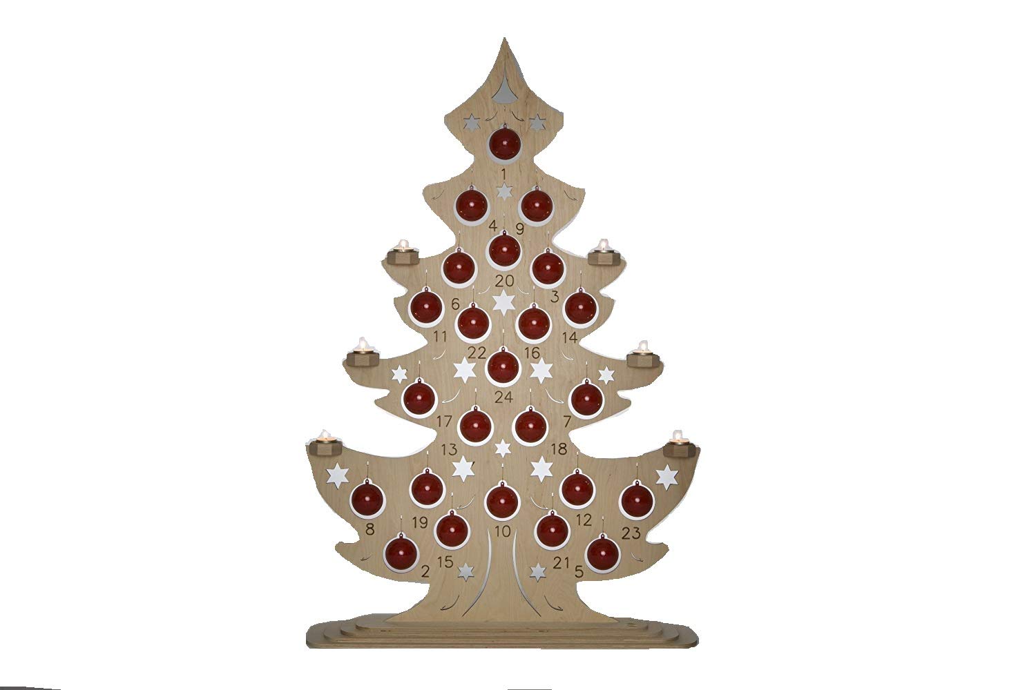 WEIGLA - Weihnachtskalender XL Baum Teelichthalter original Erzgebirge I für 6 Teelicht I Weihnachtsdeko I Teelichthalter aus Holz I Deko innen