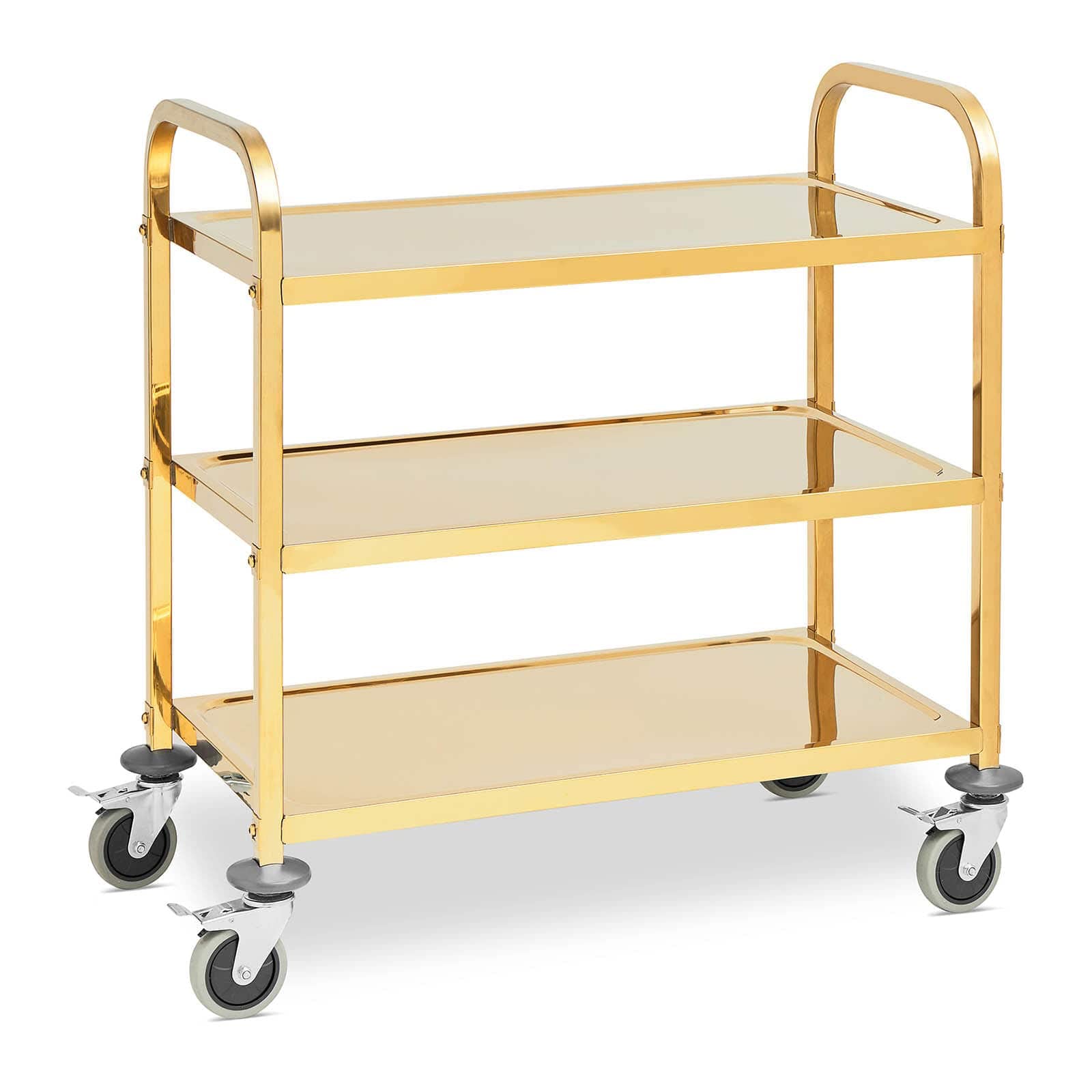 Royal Catering RCSW 2.2G Service Trolley - 3 Shelf, 240 kg Capacity, Stainless Steel, 4 Wheels with Brakes (79.5 x 44.5 cm Shelves)