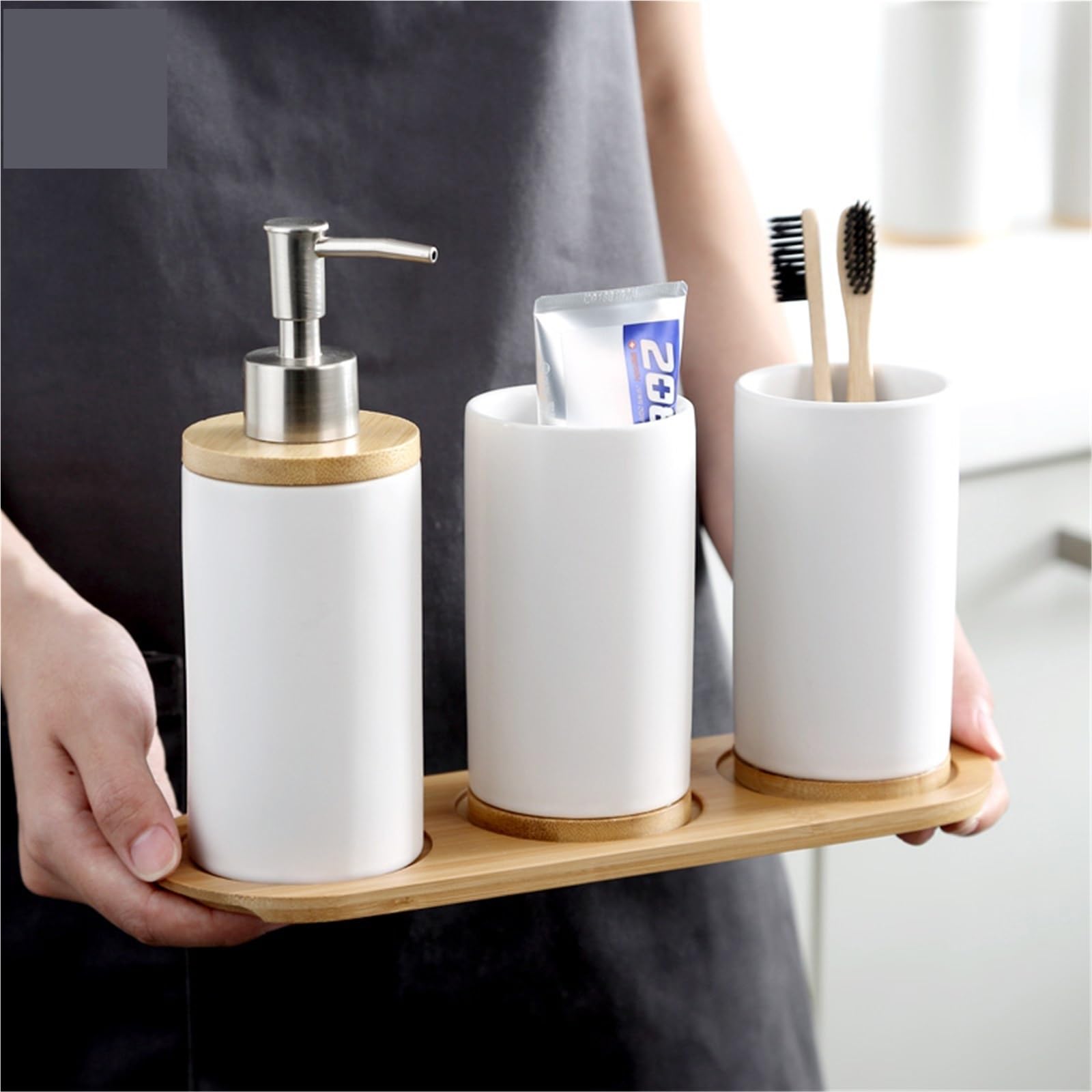 Set Bagno Set di accessori da bagno in ceramica | Con base include dispenser di sapone for bicchiere, portaspazzolino(Red)