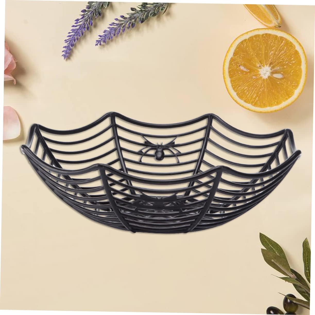 Ciieeo 3Pcs Halloween Candy Bowl Set Spooky Spider Web Basket Fruit Plate Plastic Candy Server Party Decoration 10.6 Inch Black