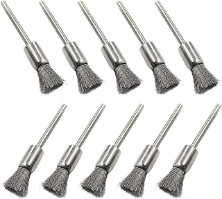 Yoohey Stainless Steel Wire End Brush Pen Shape 1/8 Inch Shank Diameter (8mm end Brush) Pack of 10