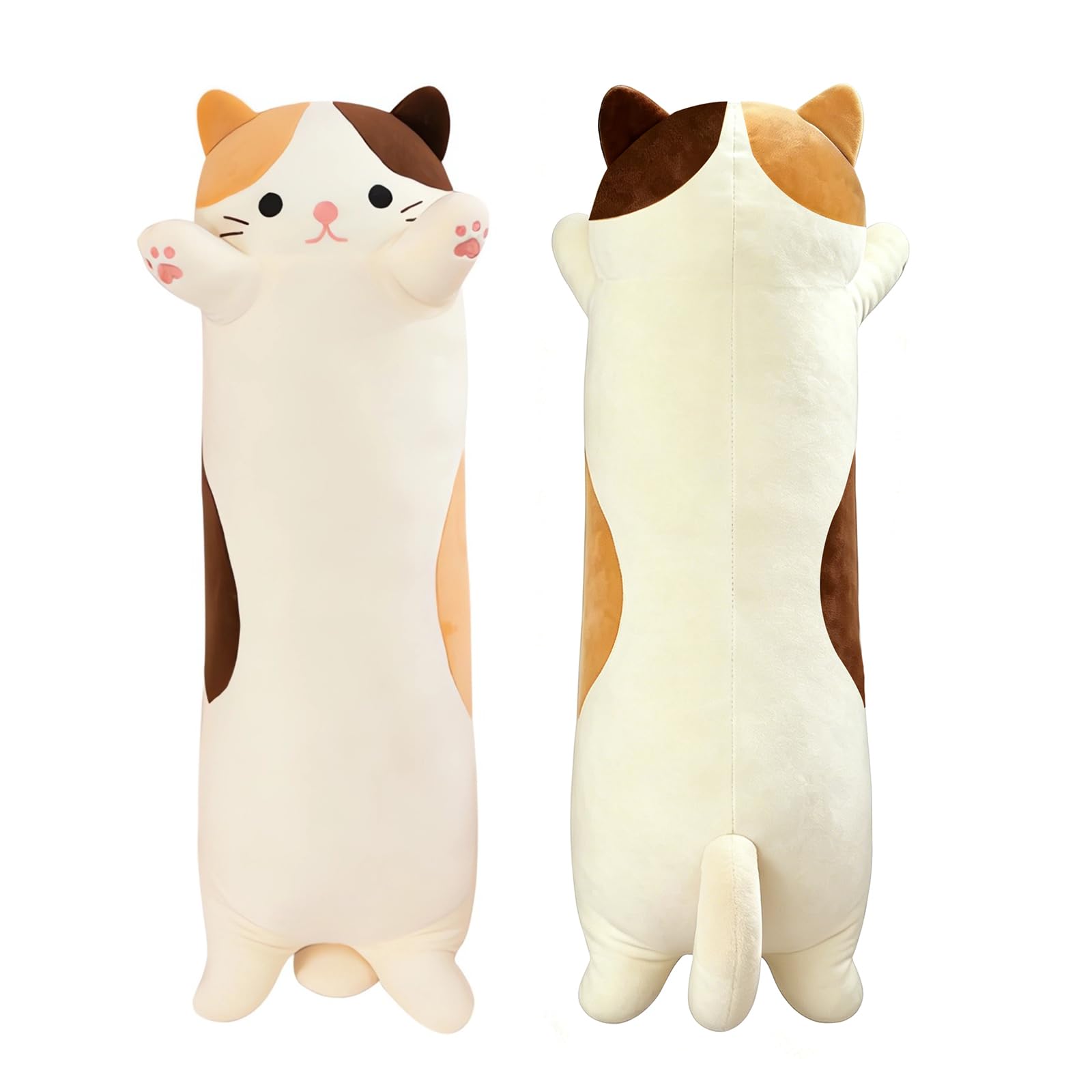 STHomedeco Long Cat Pillow 50cm, Cute Soft Stuffed Animal Cat, Squishy Cuddle Cushion for Kids & Adults, Plushies for Girls, Cat Gifts for Women (Tri-Colour, 50cm / 19inch)