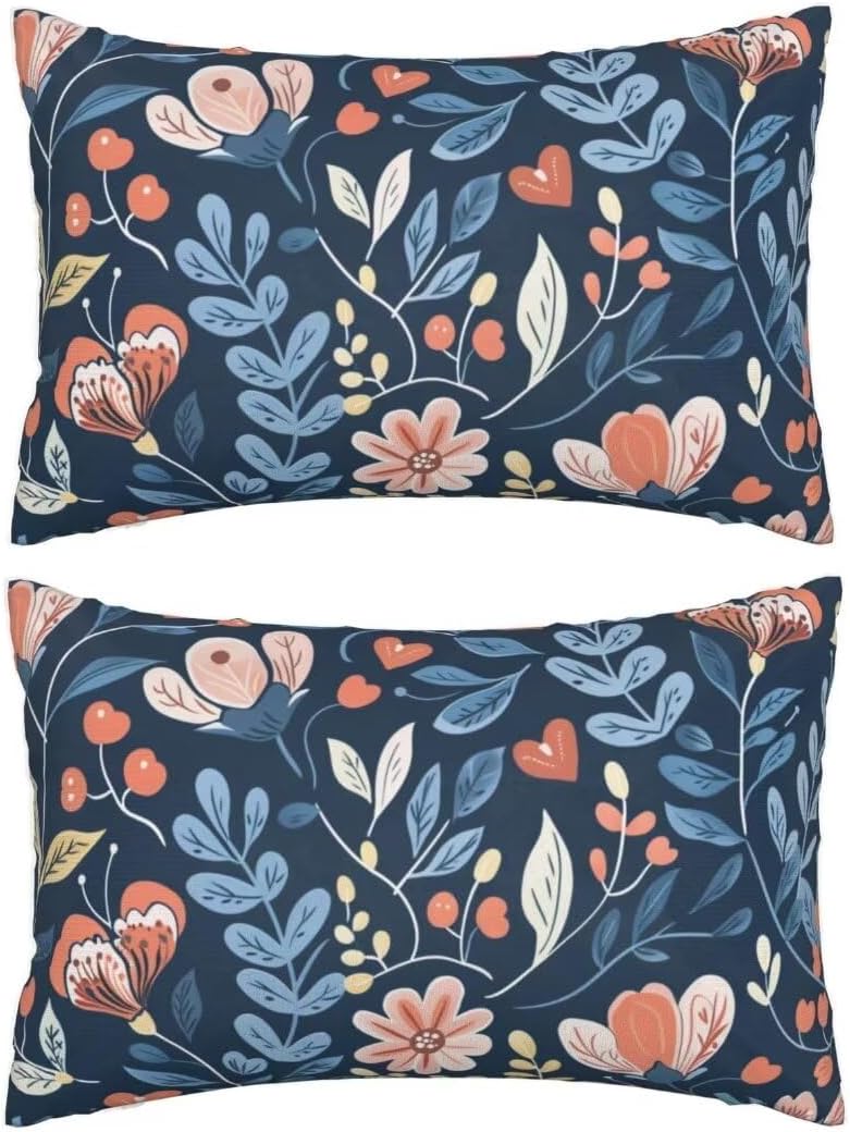 Outdoor Pillows Flower Pillow Covers 28x35 Inch Set of 2 Throw Pillow Covers, Blue Throw Pillows, Rectangular Lumbar Pillows Cushion Covers Decorative Pillows for Couch Garden Patio Furniture J286