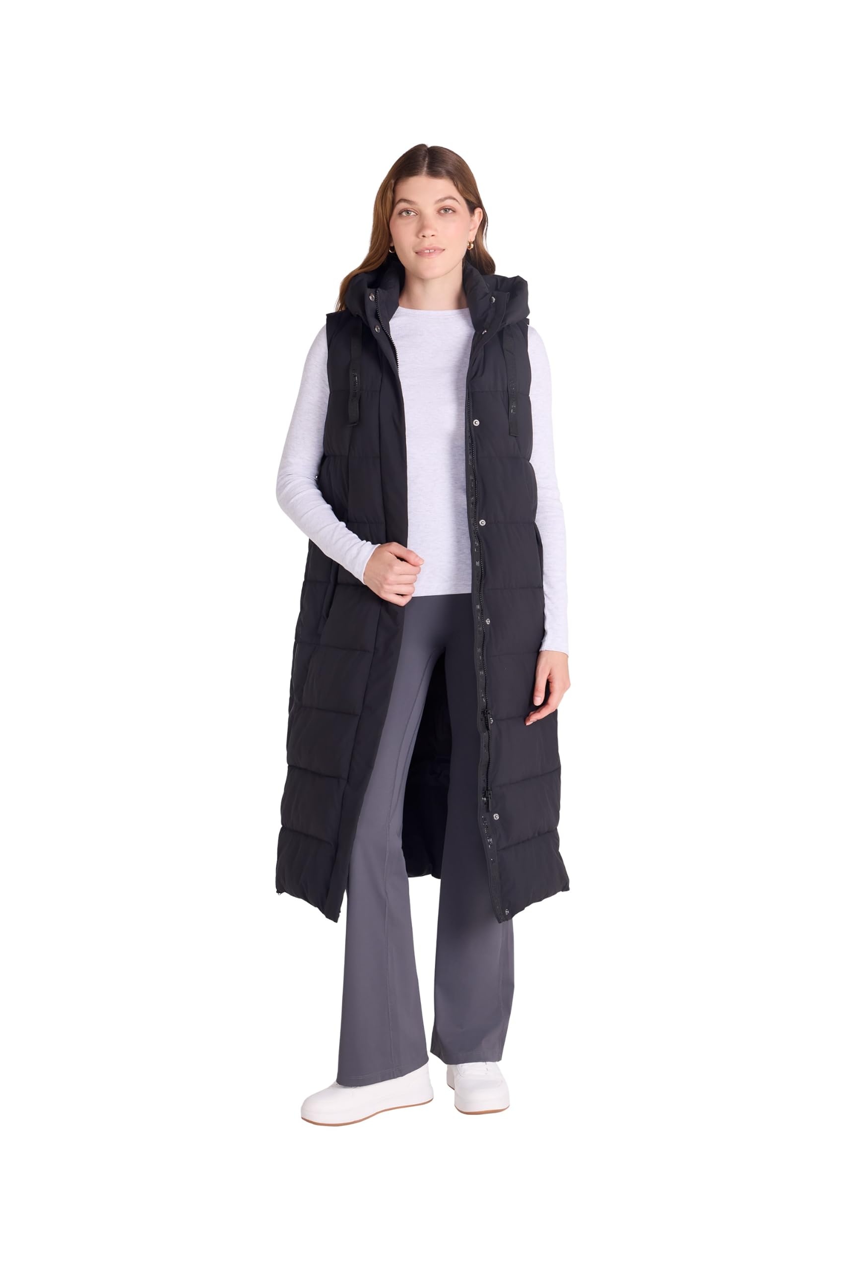 Animal Women's Jet Black Comfort Zone Longline Gilet - Water-Resistant Sleeveless Jacket, Padded Insulation & Detachable Hood - Spring Summer, Outdoors, Walking