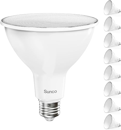 Sunco Lighting Paquete de 8 bombillas LED PAR38 para exteriores, impermeables, brillantes, regulables, 13 W  100 W, luz diurna de 5000 K, 1050 lm,