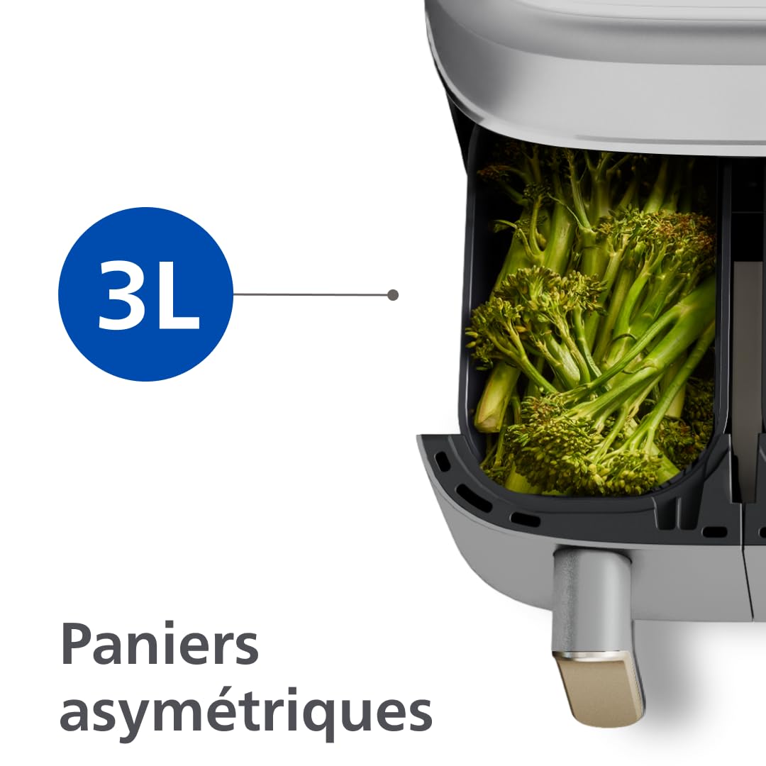 Philips Airfryer Série 3000 - Air Fryer Double Panier, 9L, Technologie RapidAir, jusqu'à 90% de matières grasses en moins, Economies d'énergie, Application HomeID, coloris Blanc (NA353/10)