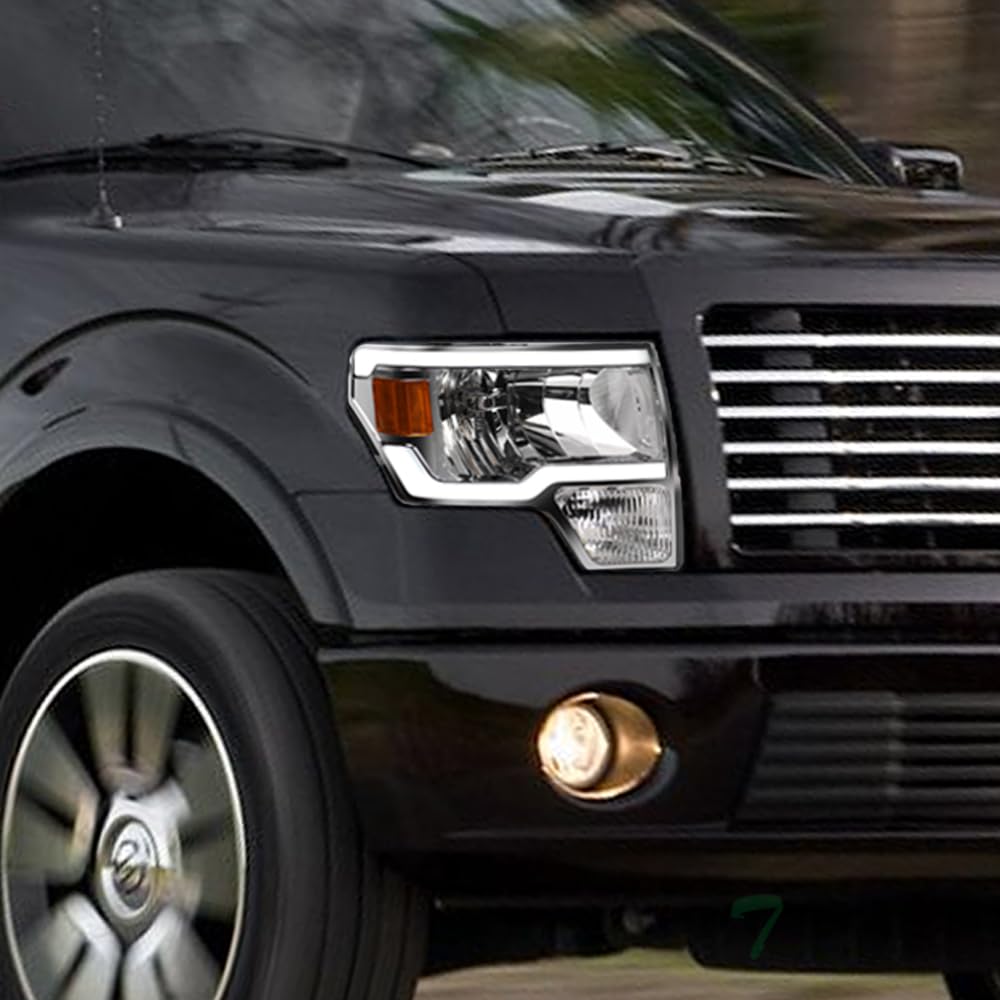 TLAPS 7422438540508 Compatible With 2009-2014 Ford F150 Switchback Sequential LED Strip Bar Chrome Housing Headlights With Amber Reflector