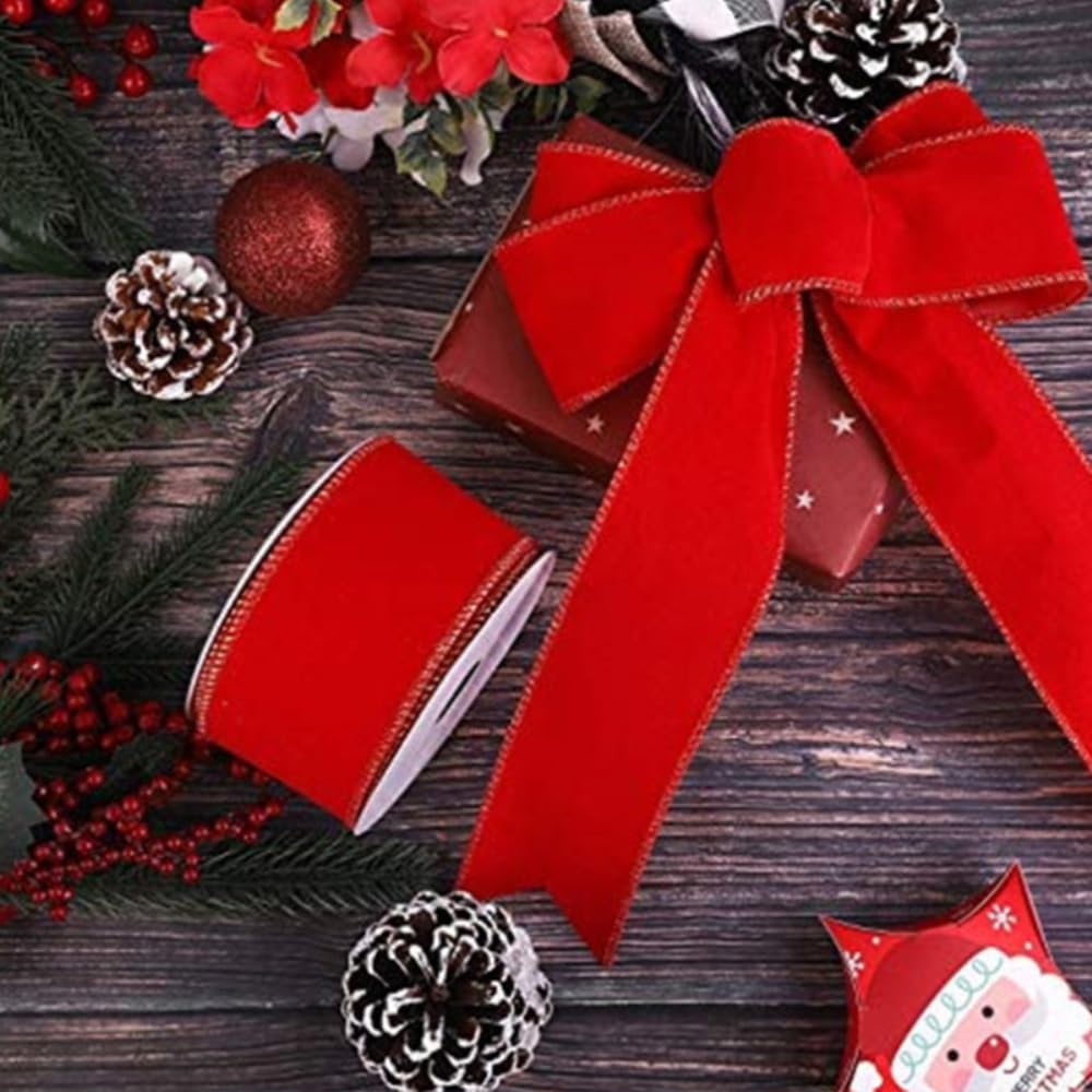 Lot de 24 nœuds de Noël en velours, décorations à suspendre, 23 x 27 cm, rouge