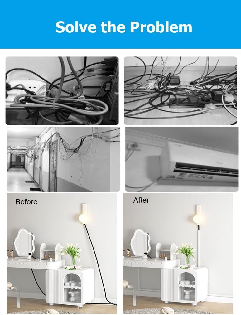 5 Pcs Raceway Cable Management, 1 M Long Waterproof Cord Covers for Wires On Wall/Floor, PVC Wire Hider for Extension Cord, No Drill(Black,W 20mm Hold 3 Cables)