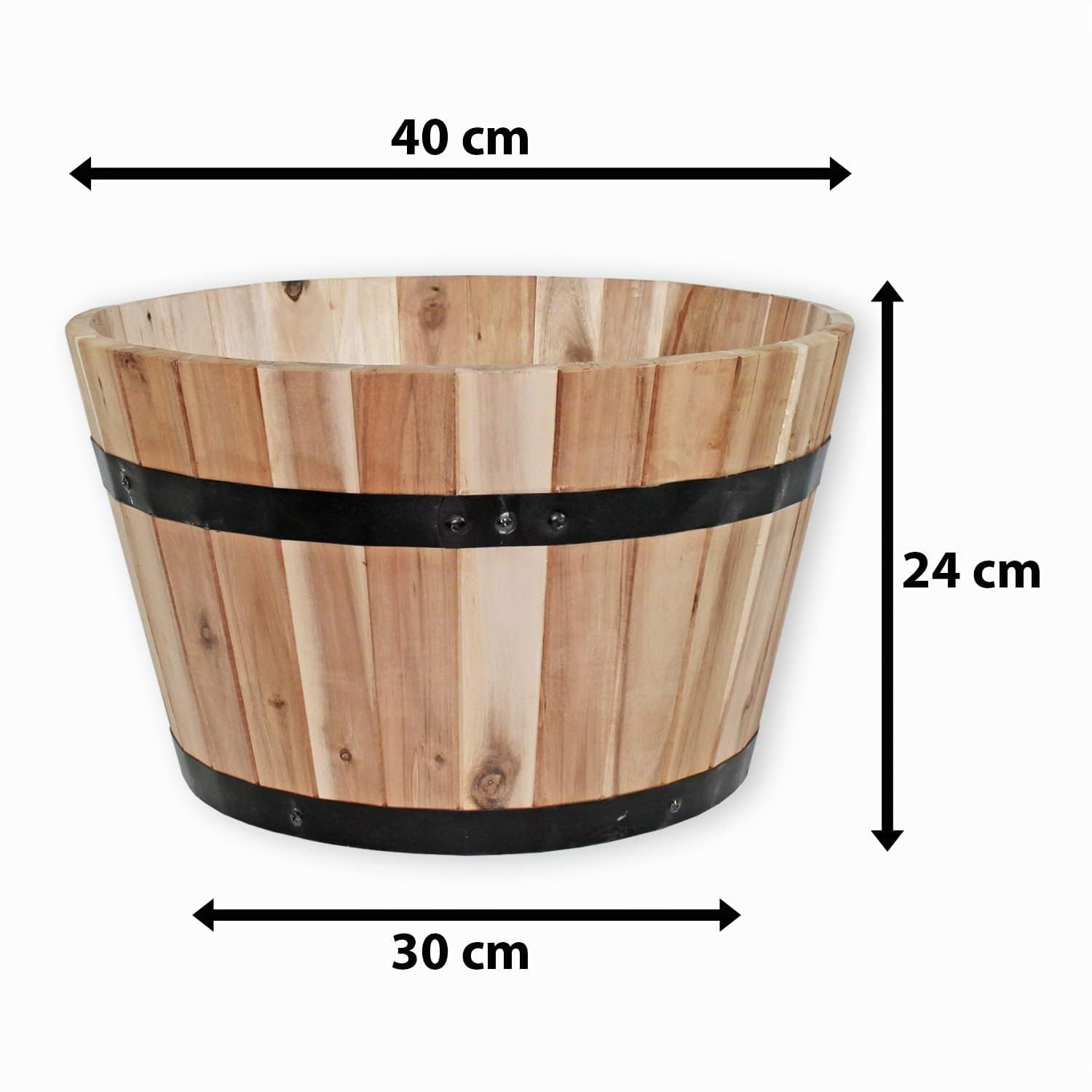 colourliving Pflanzkübel rund aus Akazienholz, Verschiedene Größen & Farben, mit Ablaufloch | Robustes Holzfass für Garten & Balkon – wetterfest, stapelbar & dekorativ bepflanzbar (braun, 40 cm)
