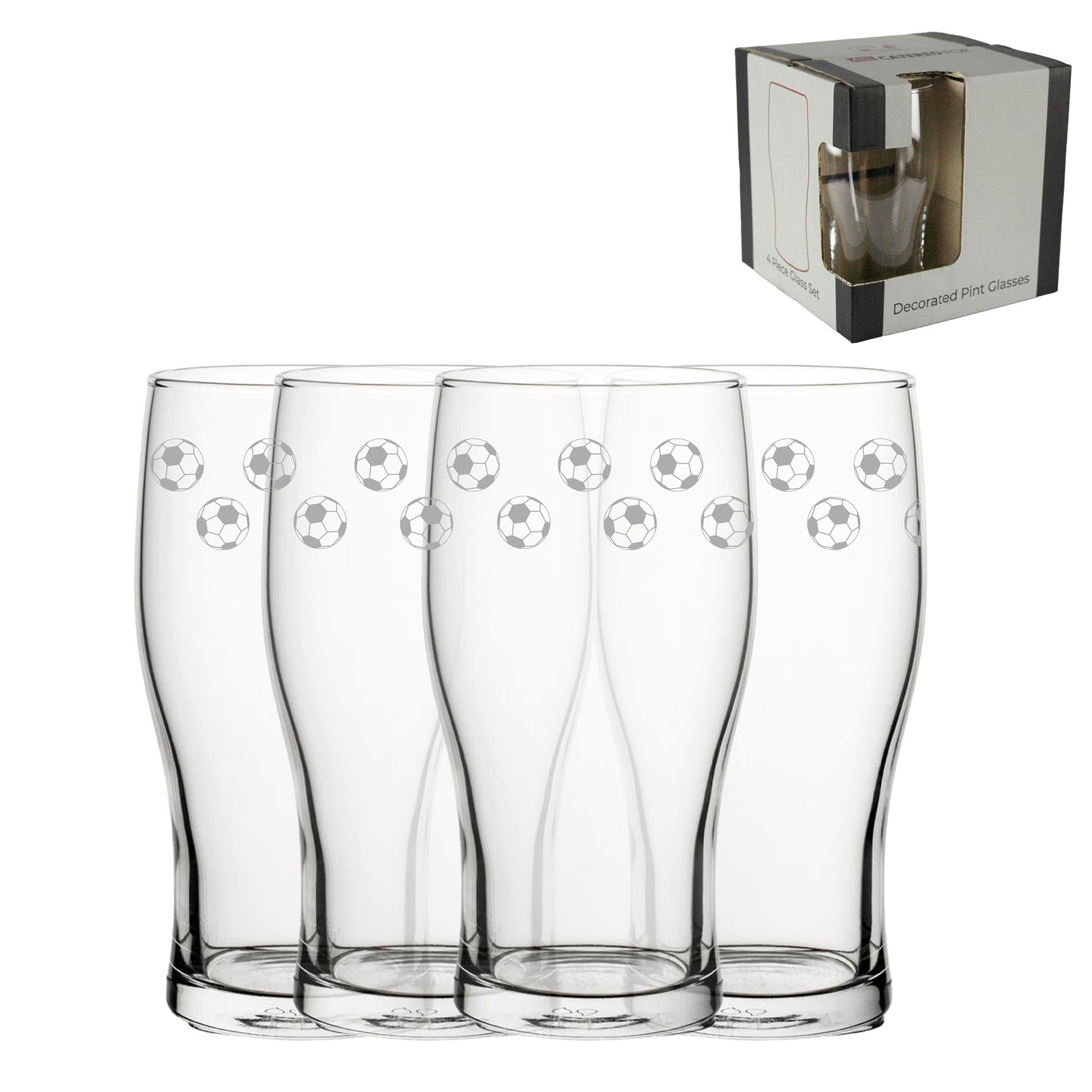 Lot de 4 verres à bière gravés de football - 590 ml - Cadeau de fête des pères - Gravés au laser au Royaume-Uni - Cadeau pour lui, papa, frère, oncle, anniversaire