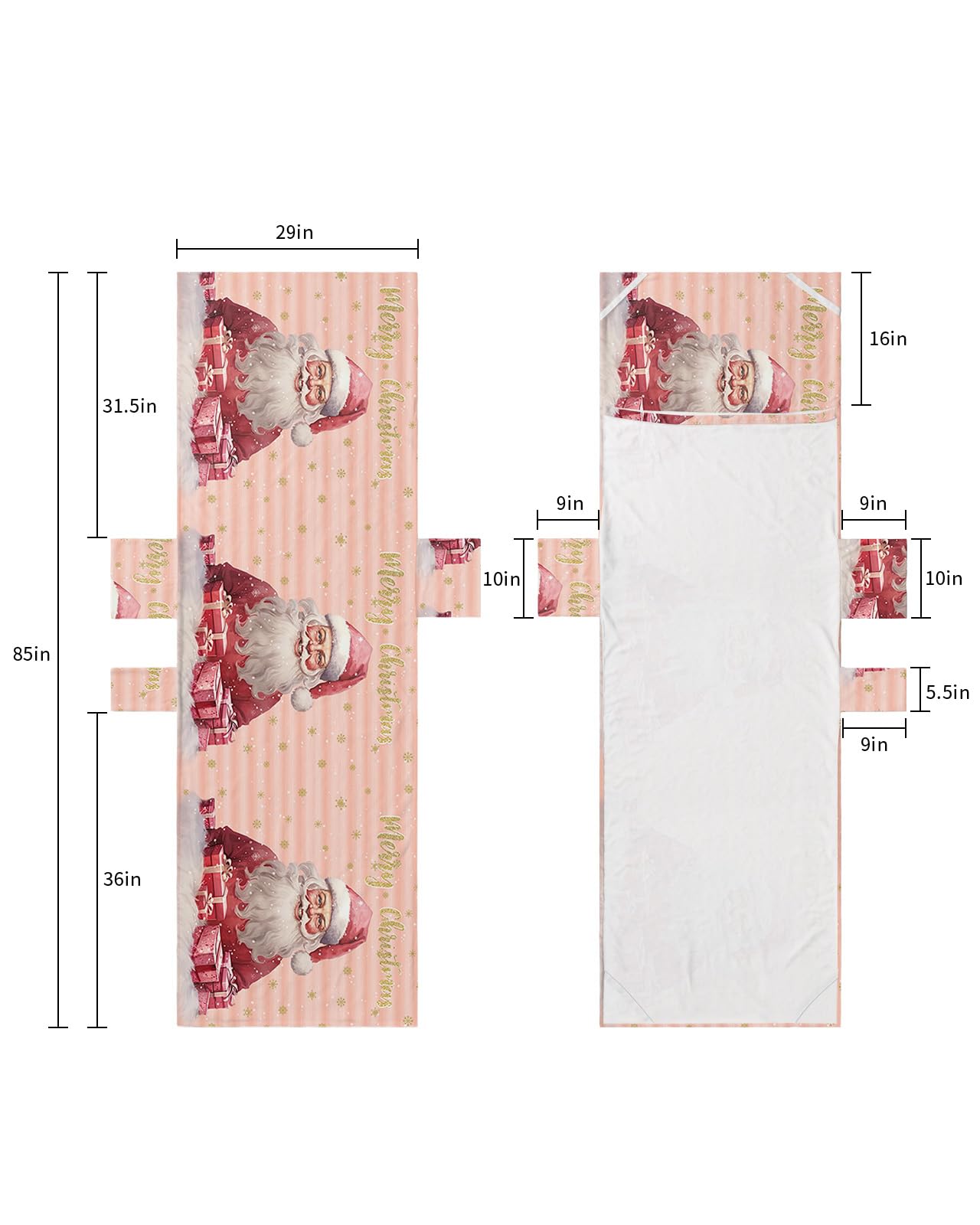 Pink Santa Christmas Beach Lounge Chair Towel Cover, Soft Chaise Lounge Towel with Side Pockets Patio Pool Chairs Cover for Beach/Pool Sunbathing 29x85 Xmas Tree Gifts Winter Snowflake