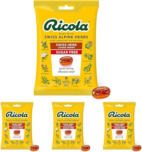 Ricola Gotas de hierbas naturales originales sin azúcar, 19 unidades, supresor de la tos y gotas para aliviar la garganta con mentol de origen