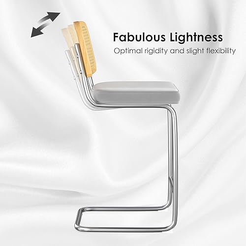 Miniatura 5 de Farini Juego de 2 taburetes de bar de altura de mostrador, taburetes de bar tapizados de terciopelo con respaldo de ratán, taburetes de 26 pulgadas,