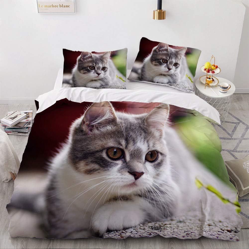 Cute Kitten Duvet Cover Set Cat Animal Bedding Sets Soft Microfiber Duvet Cover Emperor Size 290x235 cm 3D Quilt Cover with Zipper Closure and 2 Pillowcases b.8584