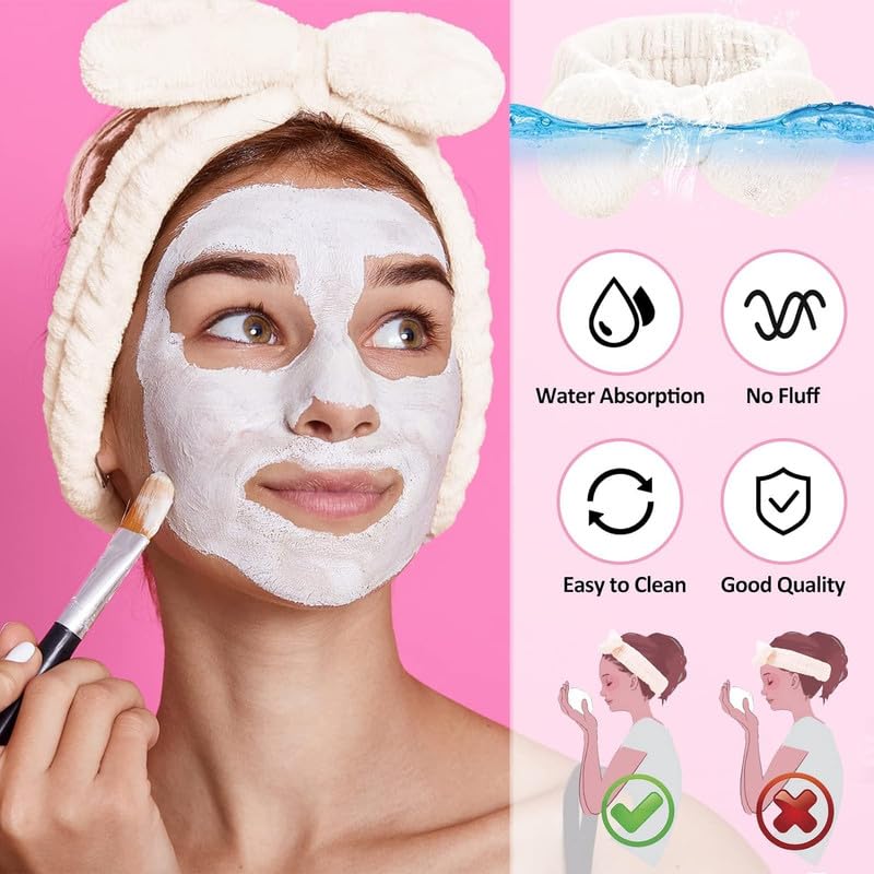 Feinerman 3 Pcs Women’s Headband & Wristband Set, Microfiber Skincare, Makeup Headband & Wrist Band Set for Face Washing, Spa, Facial Care, Soft and Elastic Bands for Face Wash & Skincare 2