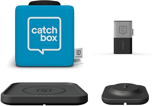 Catchbox Plus Pro Throwable Microphone System with 1 Blue Cube, 1 Grey Clip, 1 Wireless Charger, and 1 Dock