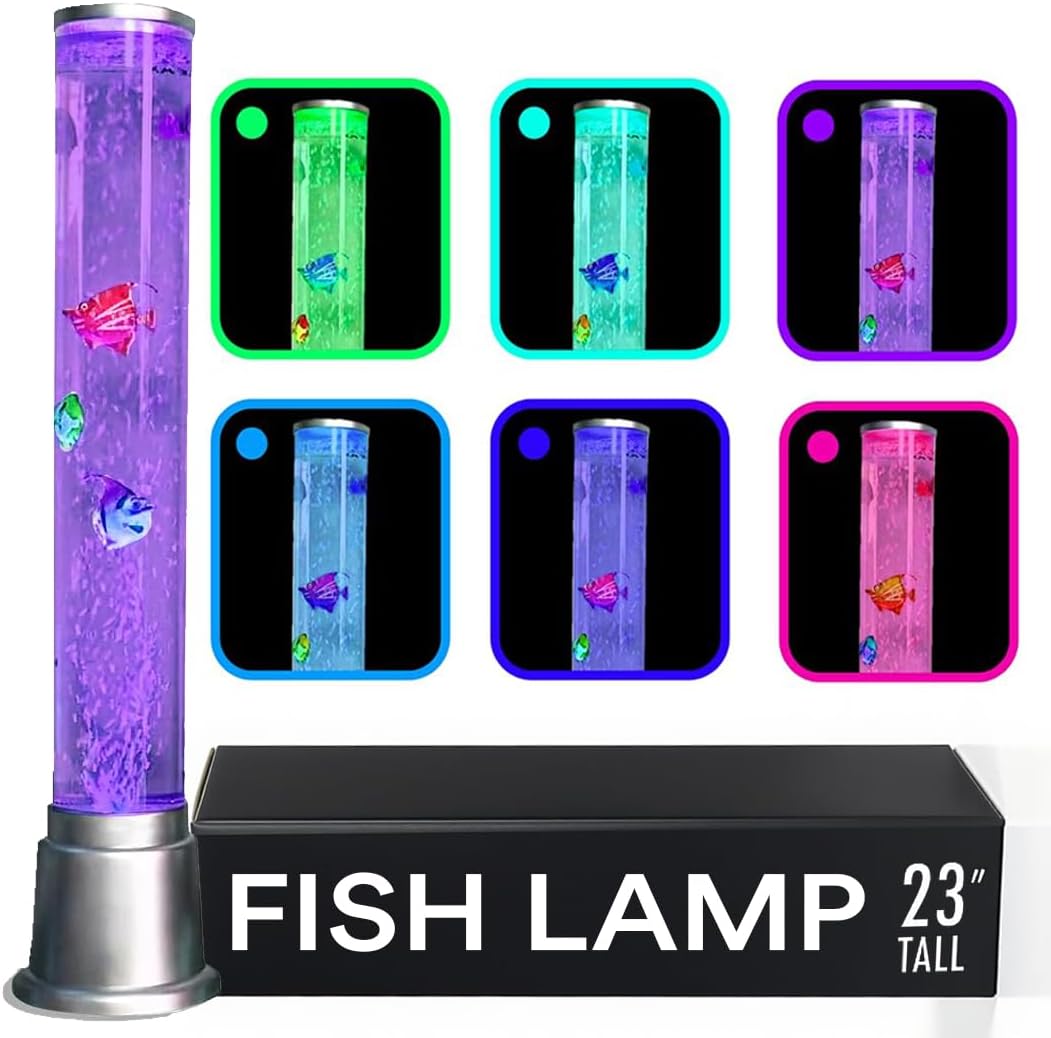 Fish Lamp Sensory Bubble Tube Lamps Aquarium Night Light 6 LED Color Changing Tubes Table Lamp Lava Bedroom Lamps Home Decor Desk Fish Tank Gifts Men 1.9FT