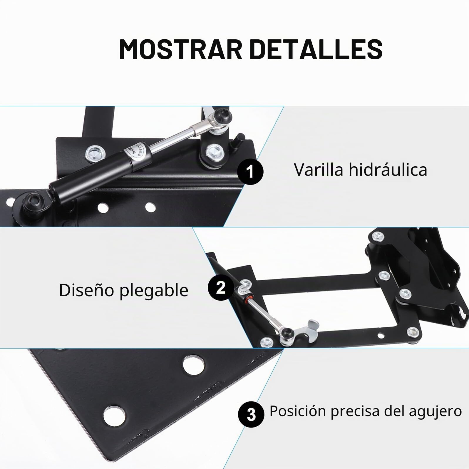 Mecanismo Hidráulico con Bisagra para Mesa Centro Elevable Marco Resistente con Amortiguador de Gas Multifuncional para Muebles Extensibles y Ahorro de Espacio