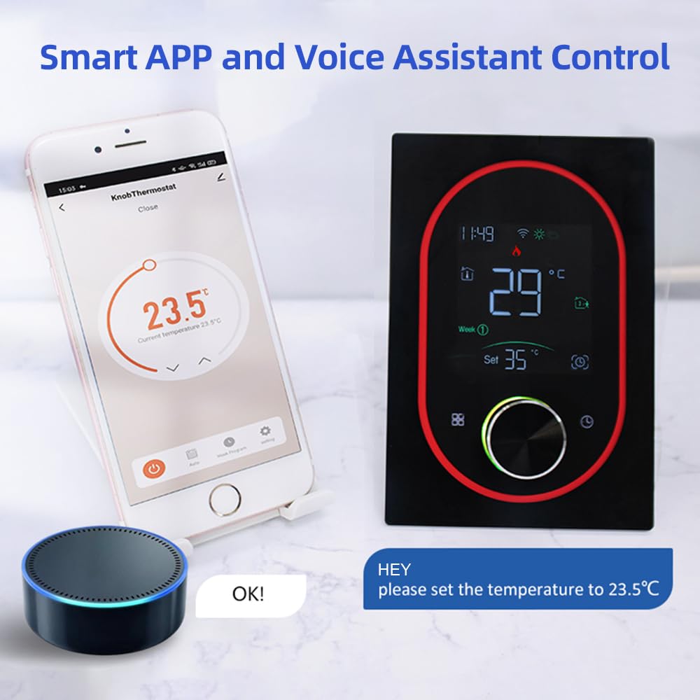 Termostato Intelligente, Termostato Domestico Programmabile WiFi con Touch Screen Digitale e Manopola Regolabile, Ideale per la Casa, Programmazione Settimanale 5+1+1 (Riscaldamento